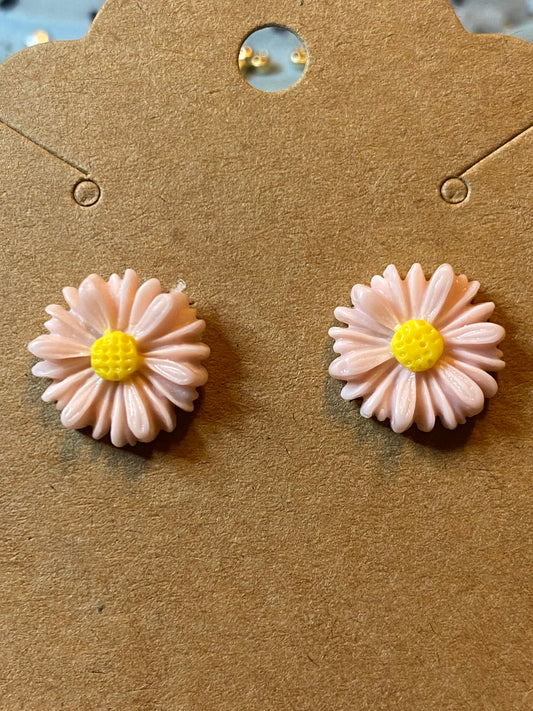 Gerber Daisy Peach Stainless Steel Stud Flower Earrings