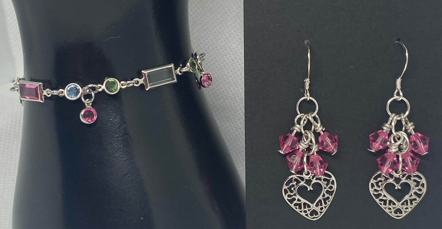 Always and Forever in love with this Handmade Pastel Swarovski Crystal Link Bracelet and Heart Earrings set!