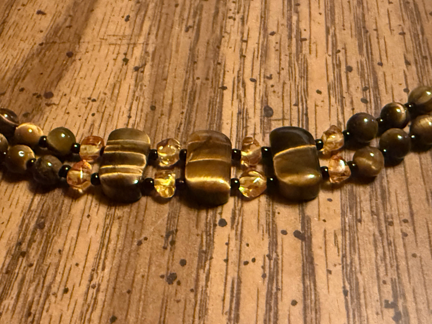 AAA Tiger Eye & Baltic Amber gemstone bracelet very chatoyant with gold plating.