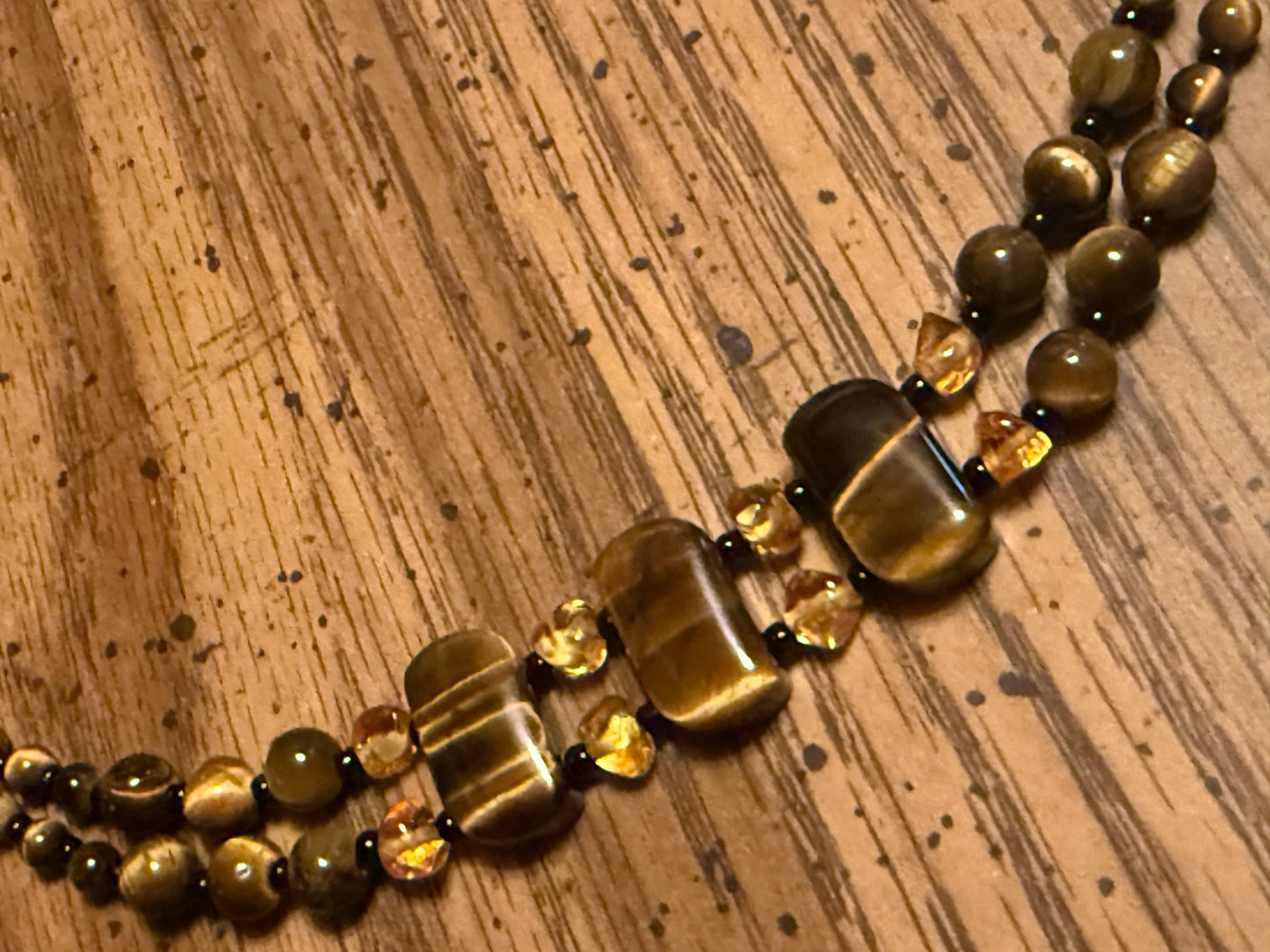 AAA Tiger Eye & Baltic Amber gemstone bracelet very chatoyant with gold plating.
