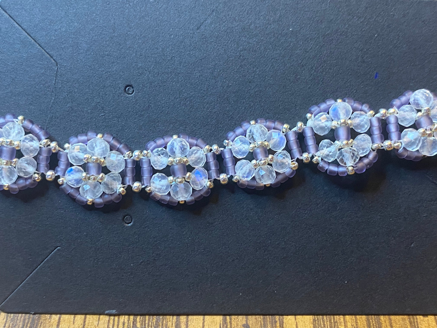 Rainbow Moonstone Seed Beaded Flower Bracelet with Sterling Silver
