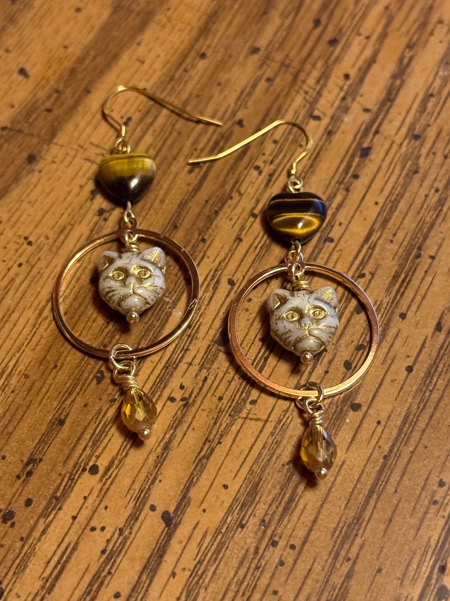 18kt Gold plated Tigers eye gemstone Cat Eartings