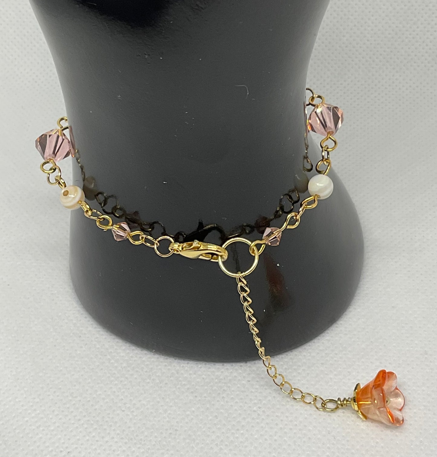 Peach Quartz Gold plated Swarovski Crystal Shell pearl beaded handmade Bracelet