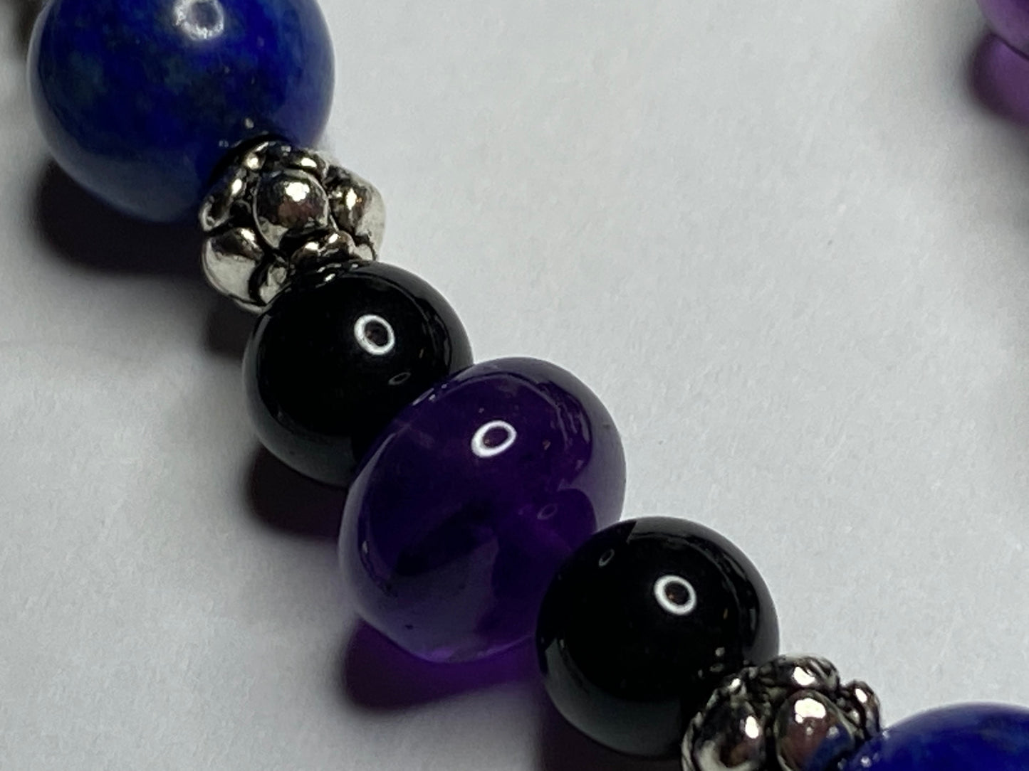 Amethyst, Lapis Lazuli, and Black Onyx beaded Necklace and Bracelet set, with Sterling Silver Clasps