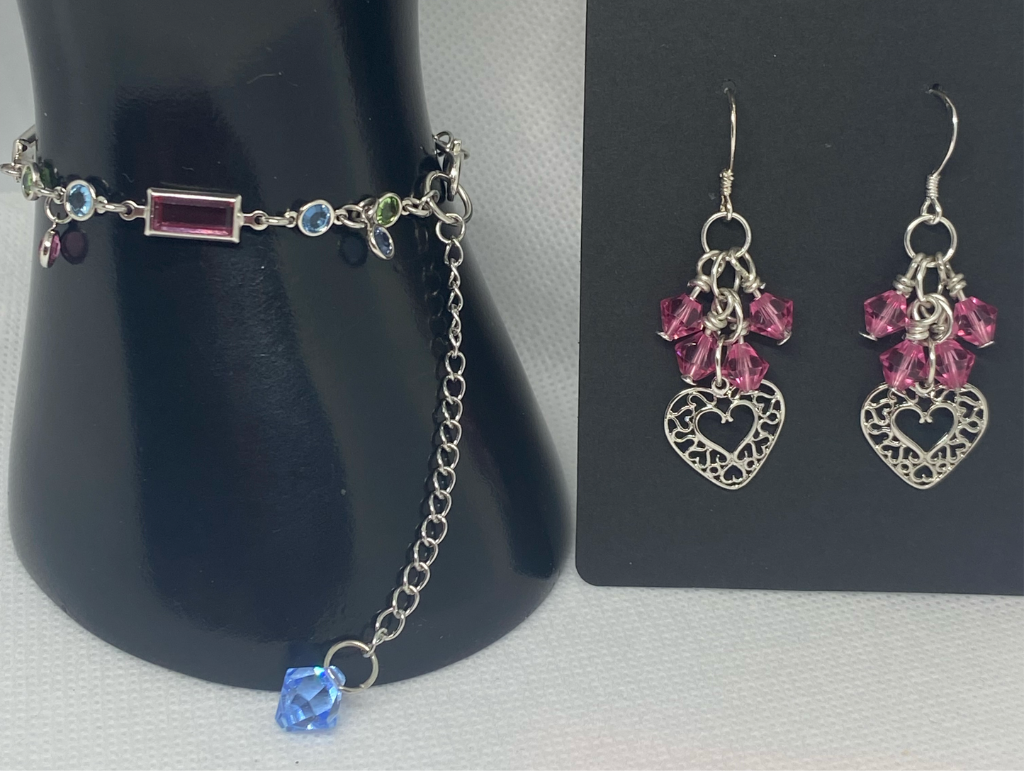 Always and Forever in love with this Handmade Pastel Swarovski Crystal Link Bracelet and Heart Earrings set!