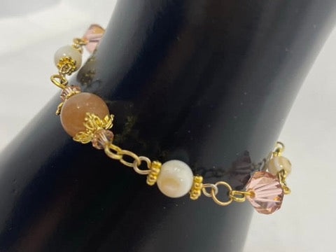 Peach Quartz Gold plated Swarovski Crystal Shell pearl beaded handmade Bracelet