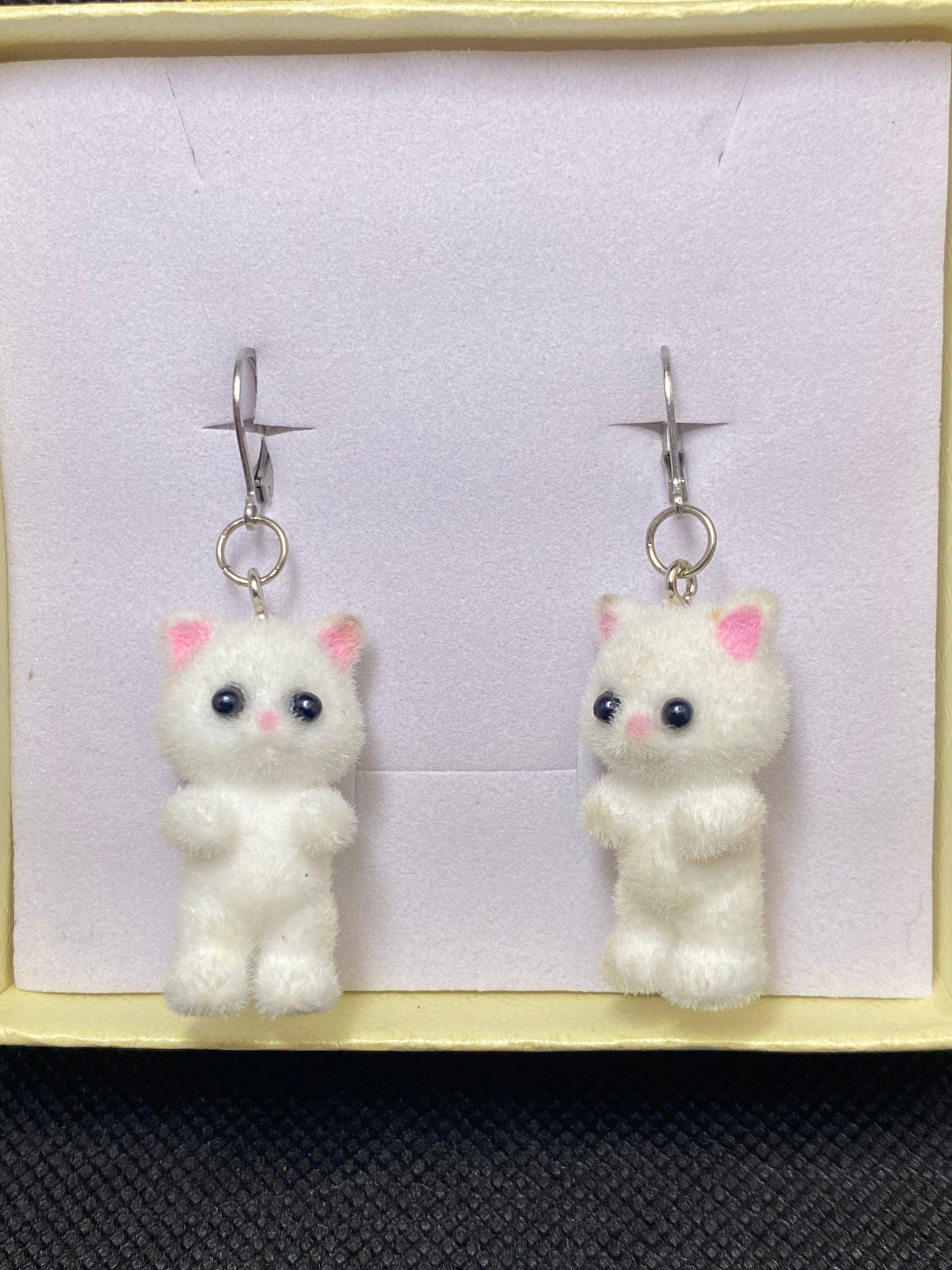 Adorable White Kitten/Cat Stainless Steel Hypoallergenic Earrings