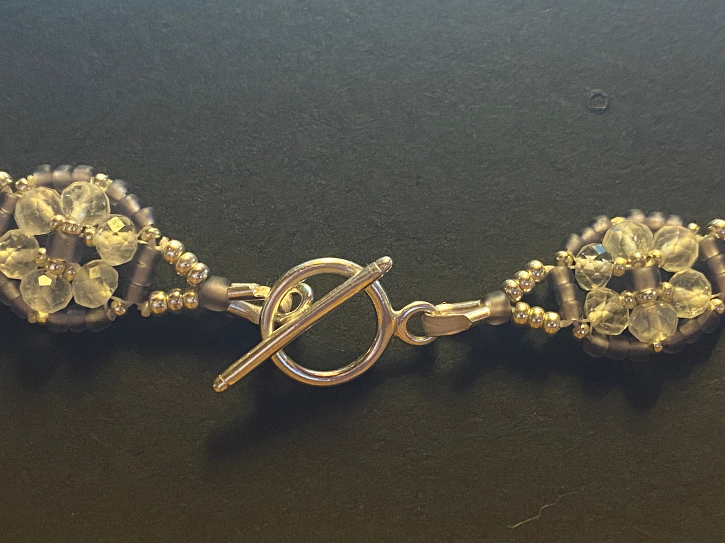 Rainbow Moonstone Seed Beaded Flower Bracelet with Sterling Silver