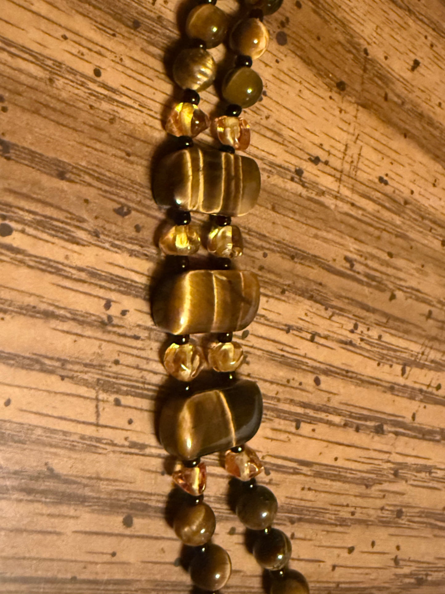 AAA Tiger Eye & Baltic Amber gemstone bracelet very chatoyant with gold plating.