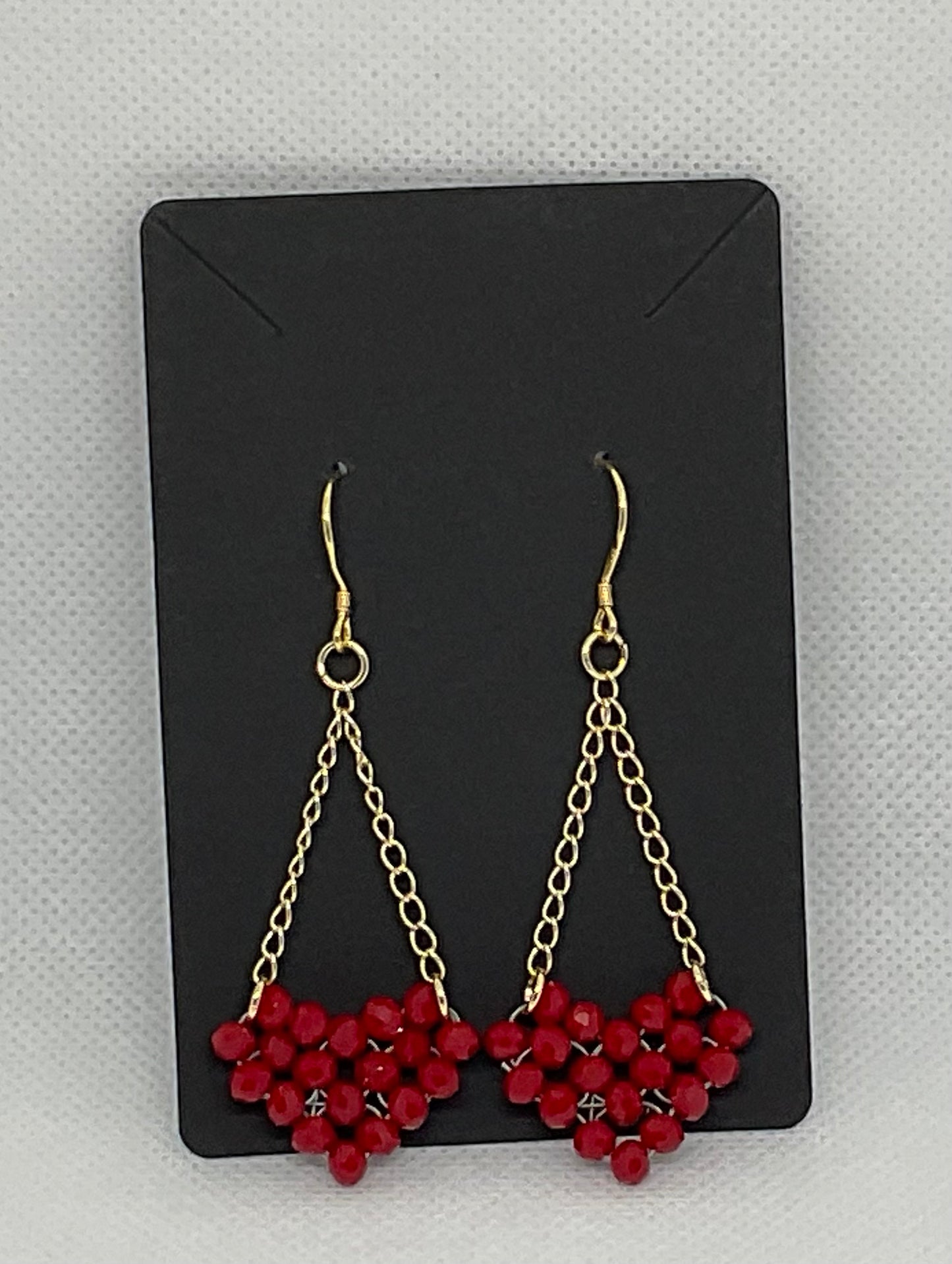 Gold plated chain and Red crystal heart beaded earrings