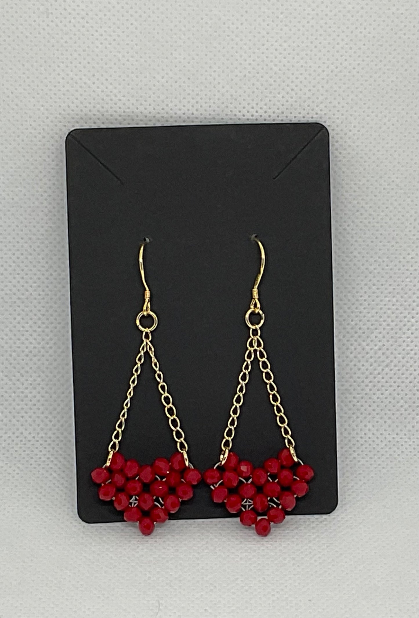 Gold plated chain and Red crystal heart beaded earrings