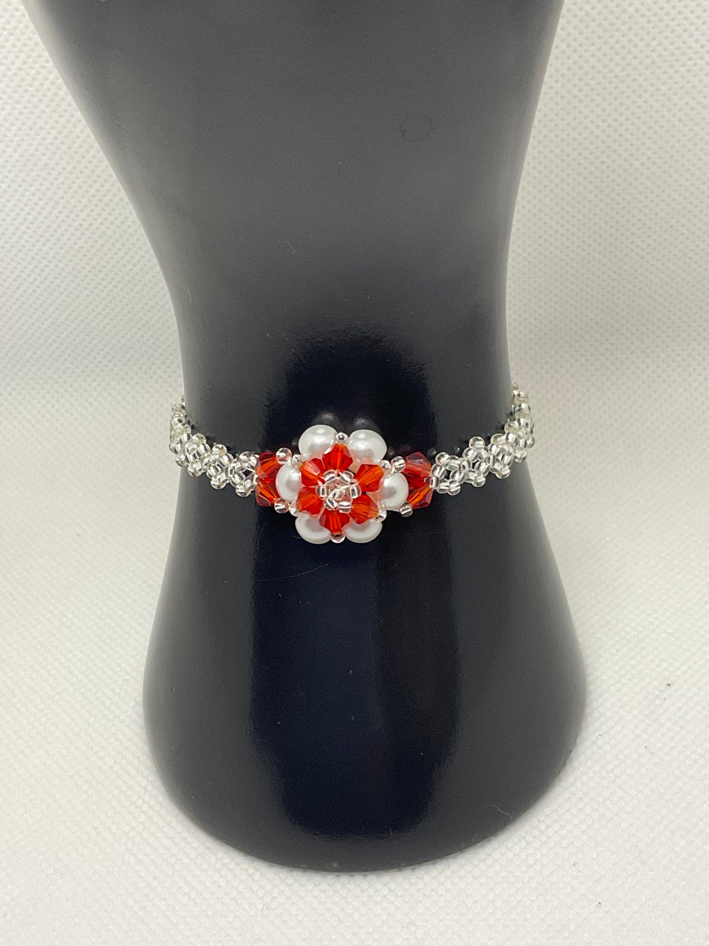 Red crystal and pearl Blossom Bracelet