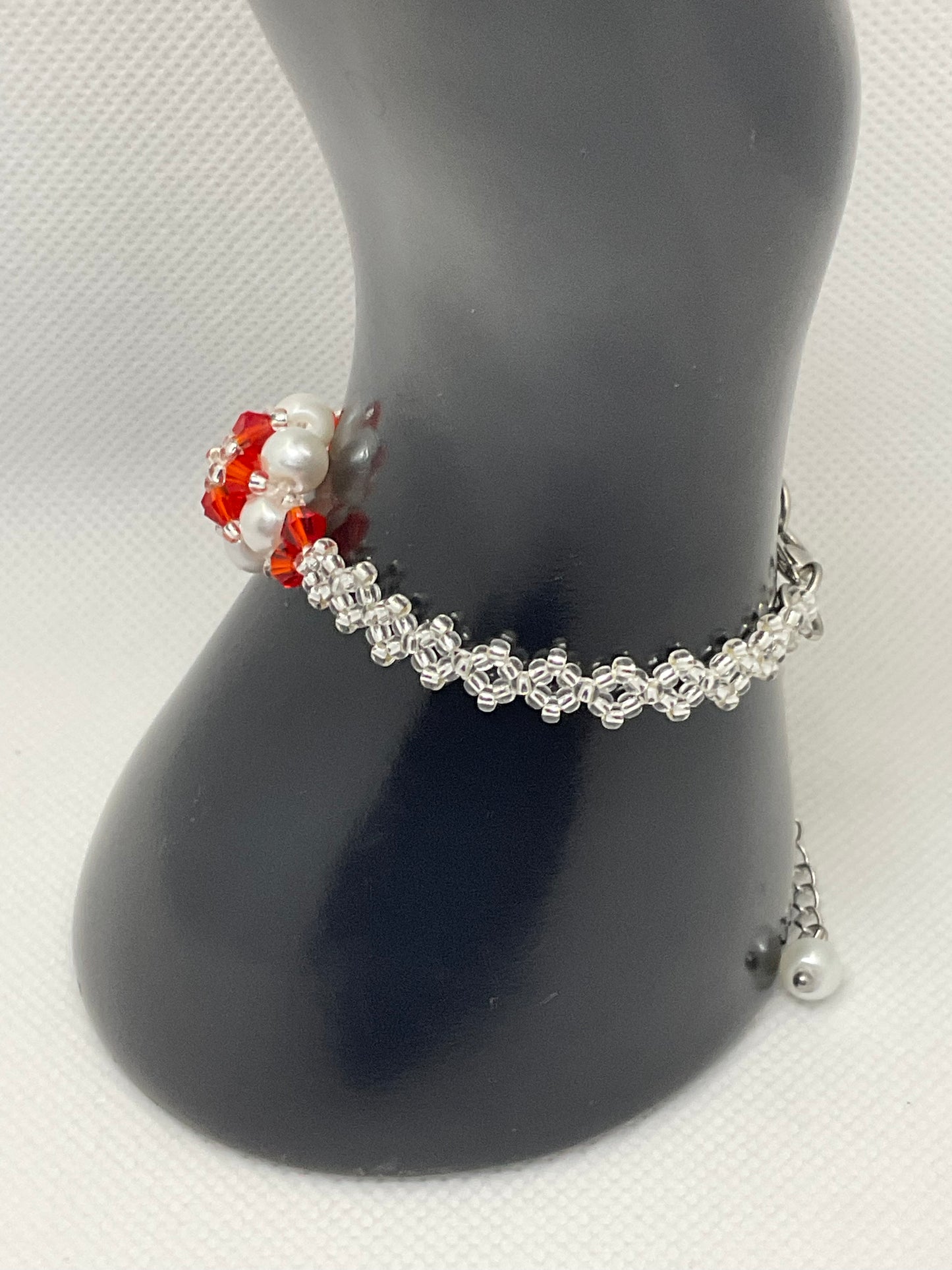 Red crystal and pearl Blossom Bracelet