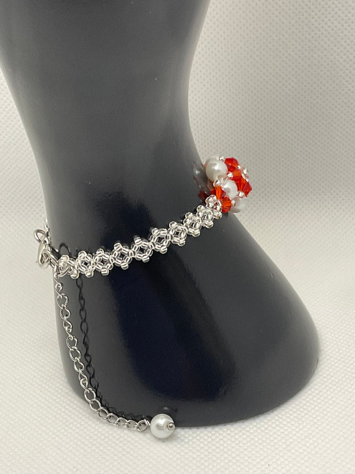 Red crystal and pearl Blossom Bracelet