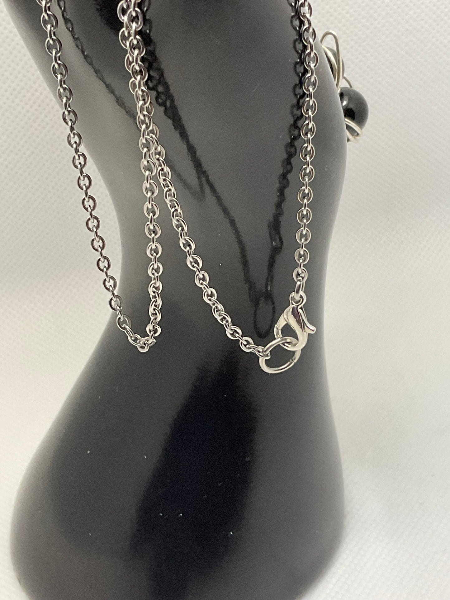 Black onyx Cat Necklace Silver and Stainless Steel