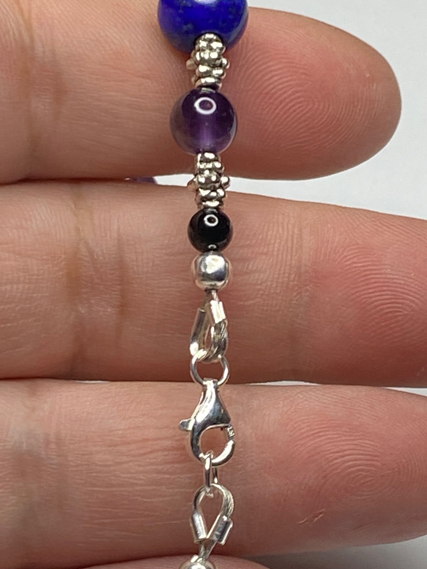 Amethyst, Lapis Lazuli, Black Onyx Necklace & Bracelet set with Sterling Silver Clasps. Extension Chain options
