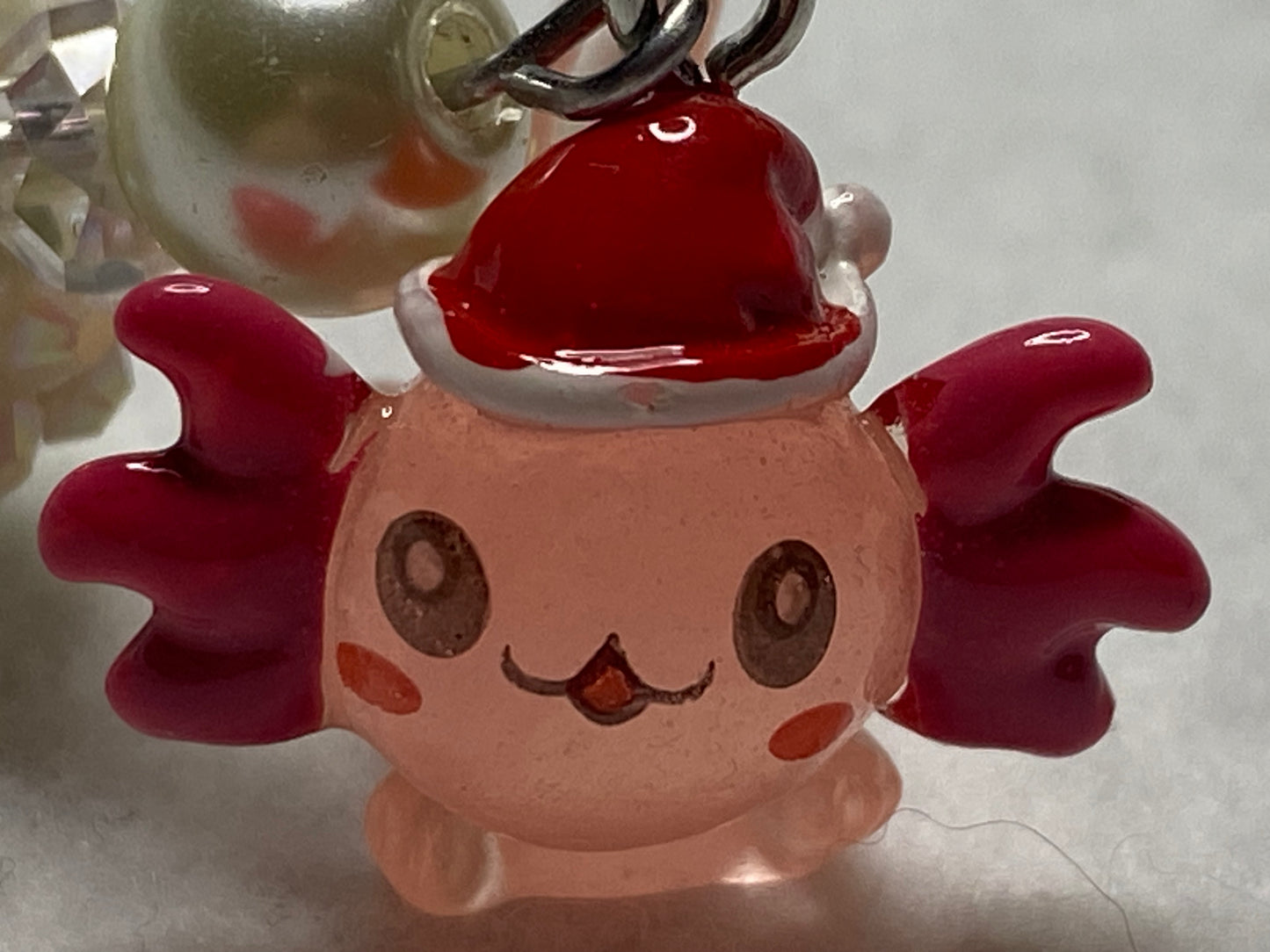 Pink Axolotl w/Santa Hat & Beaded Keychain/Backpack/Purse charm