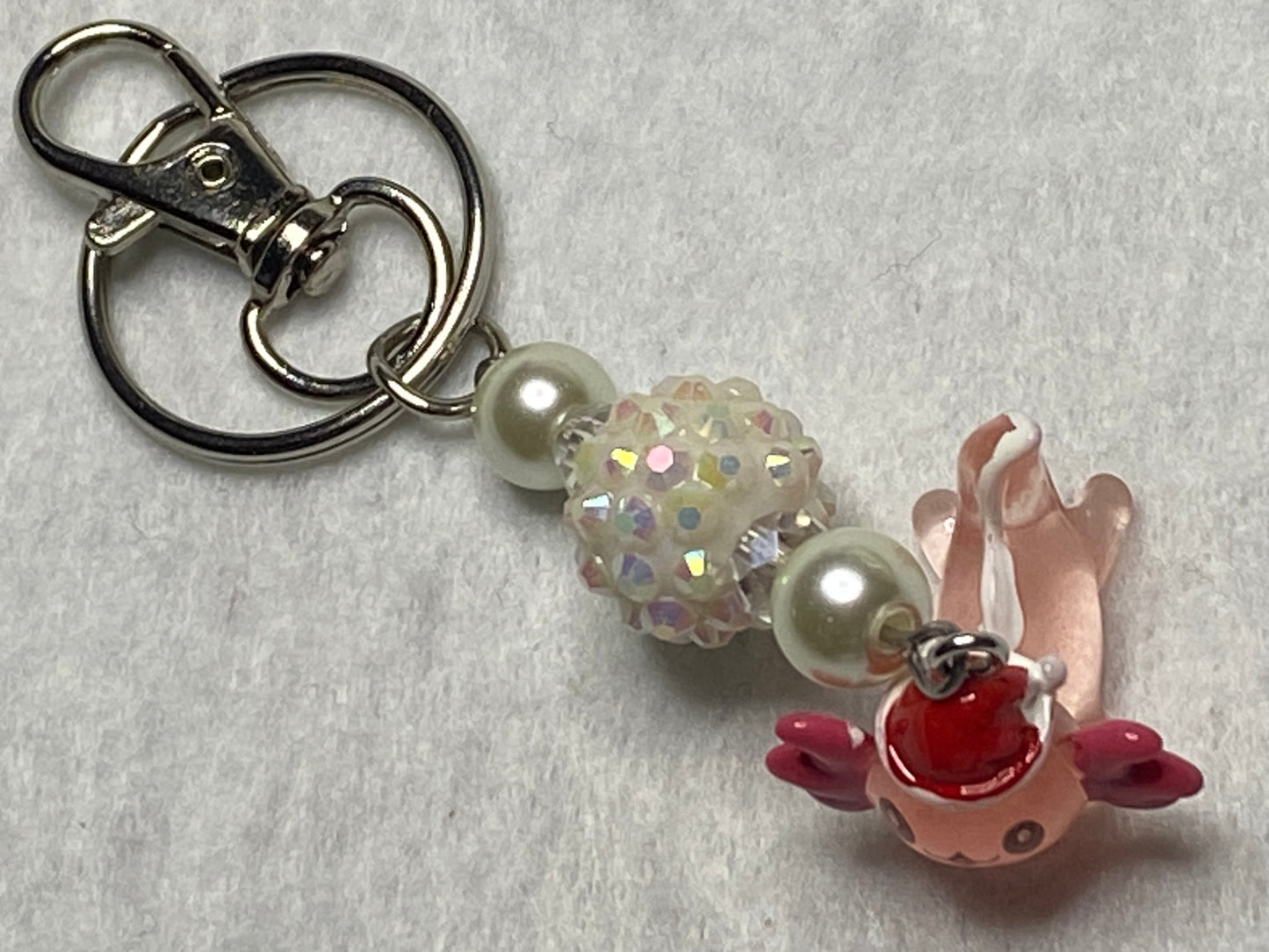 Pink Axolotl w/Santa Hat & Beaded Keychain/Backpack/Purse charm