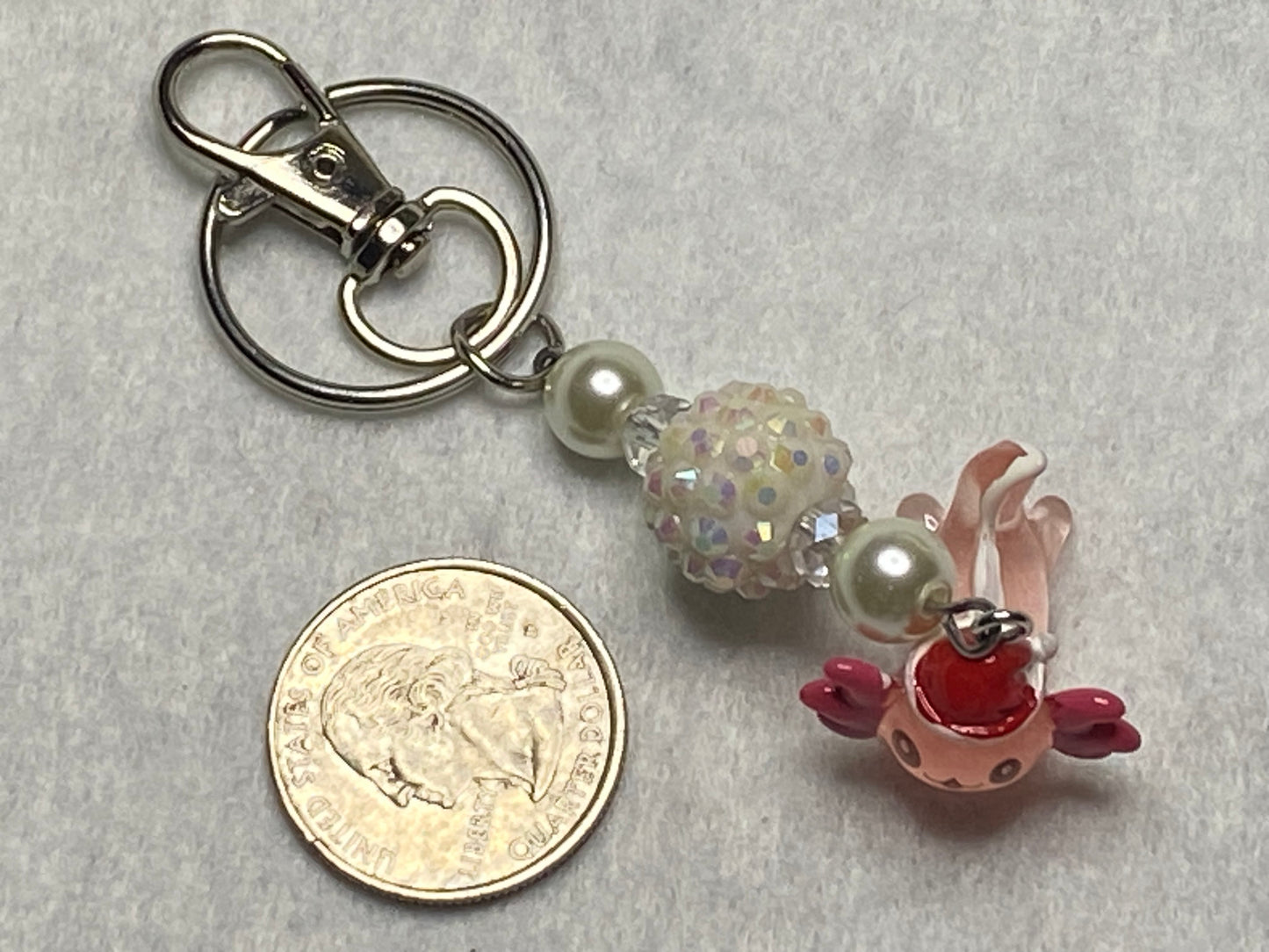 Pink Axolotl w/Santa Hat & Beaded Keychain/Backpack/Purse charm