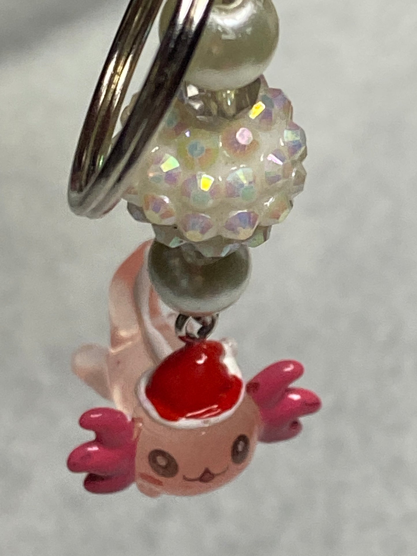 Pink Axolotl w/Santa Hat & Beaded Keychain/Backpack/Purse charm
