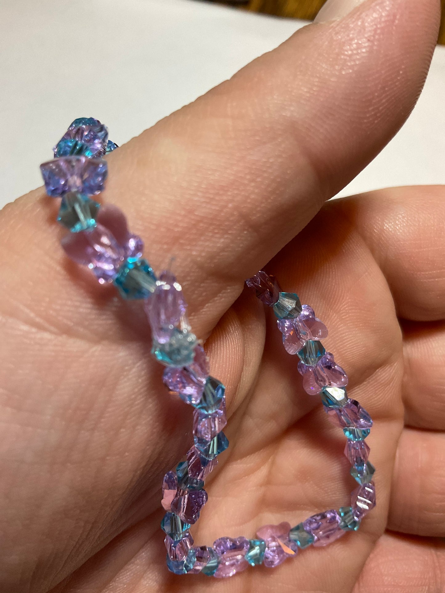 Artisan made Violet Butterfly & Aquamarine crystal Stretch bracelet. Handmade in Michigan!. Made using Swarovski Violet Butterfly Crystals.