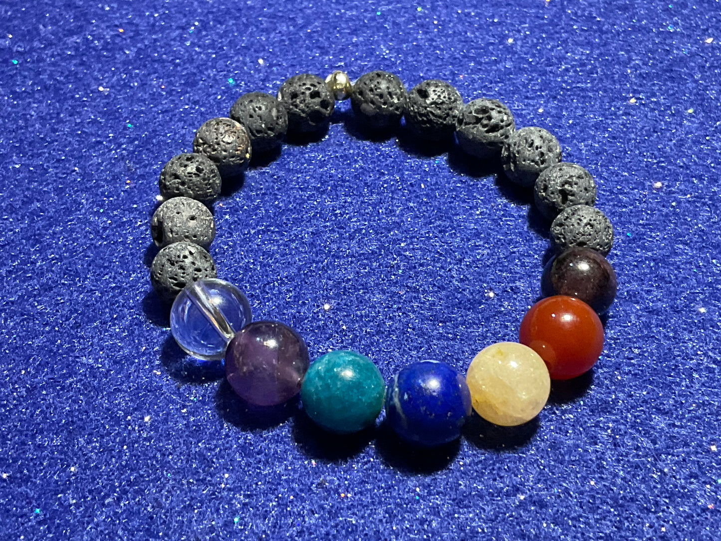 10mm Chakra Stone Bracelet with 8mm natural unwaxed lava stones