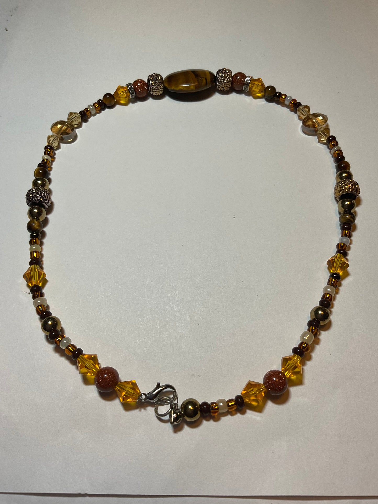 Artisan crafted Positive Energy necklace featuring Tigers eye gemstones, & Sparkling Crystals