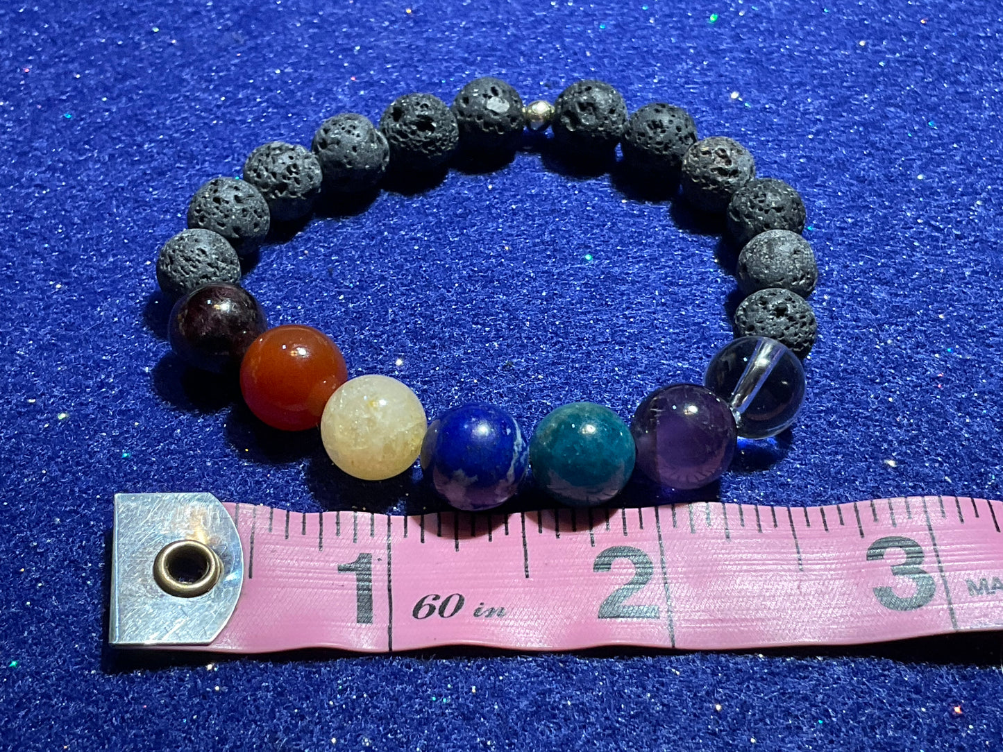 10mm Chakra Stone Bracelet with 8mm natural unwaxed lava stones