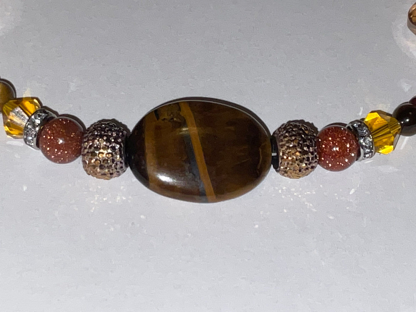 Artisan crafted Positive Energy necklace featuring Tigers eye gemstones, & Sparkling Crystals