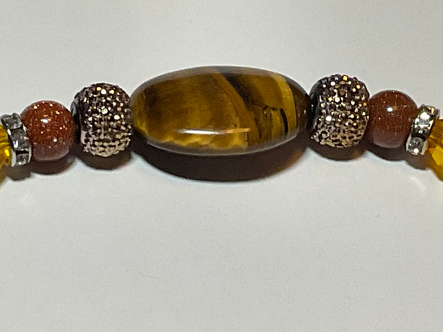 Artisan crafted Positive Energy necklace featuring Tigers eye gemstones, & Sparkling Crystals