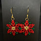 Beaded Poinsettia 18kt gold plated Sterling Silver Earrings handmade in USA