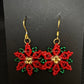 Beaded Poinsettia 18kt gold plated Sterling Silver Earrings handmade in USA