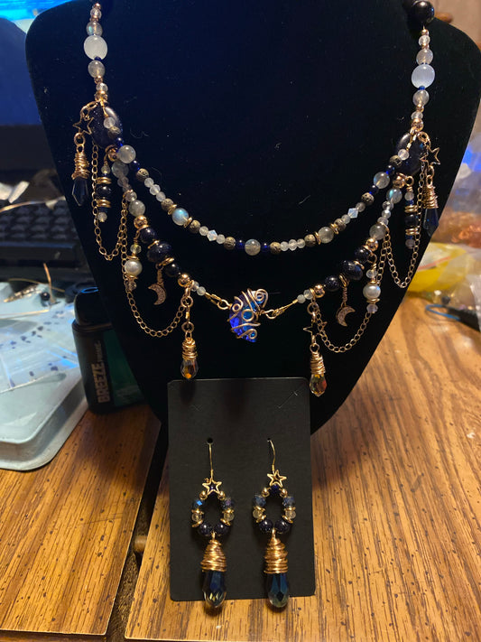 Experience and remember the magic of the Eclipse Forever with this Crystal Moon & Stars Eclipse Necklace and Earrings set