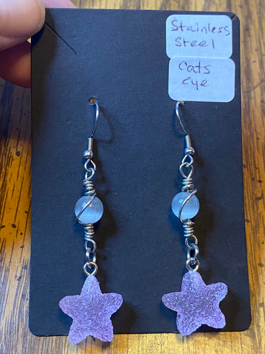 Among the Stars Cats Eye Stainless Steel Earrings