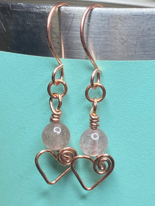 Artisan Strawberry Quartz and Bare copper dangle earrings Very Cute!