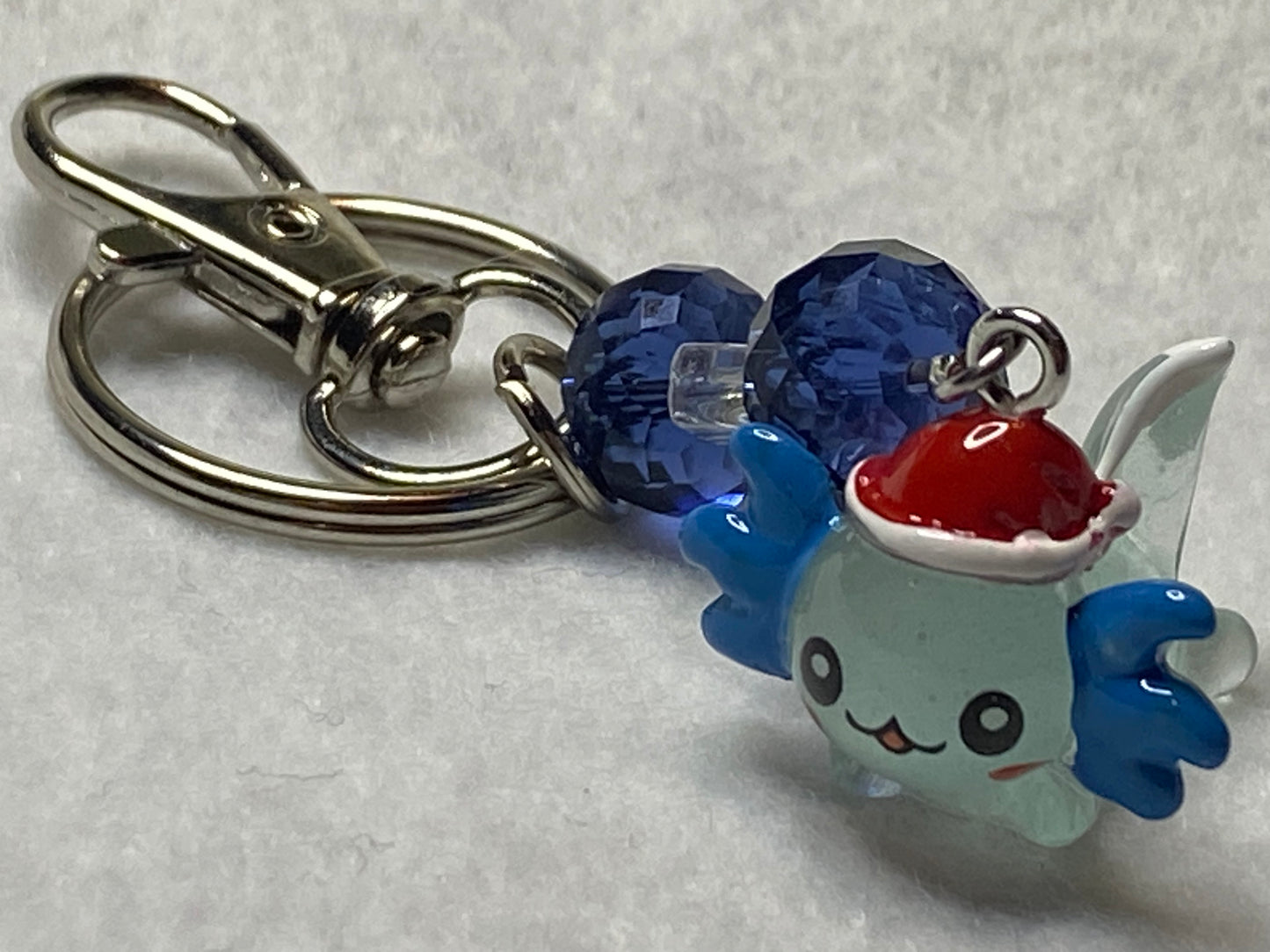 Blue Axolotl W/Santa Hat & Crystal Key Chain