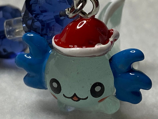 Blue Axolotl W/Santa Hat & Crystal Key Chain