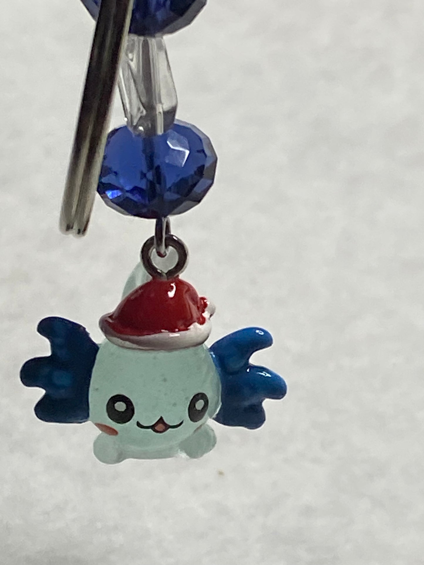 Blue Axolotl W/Santa Hat & Crystal Key Chain