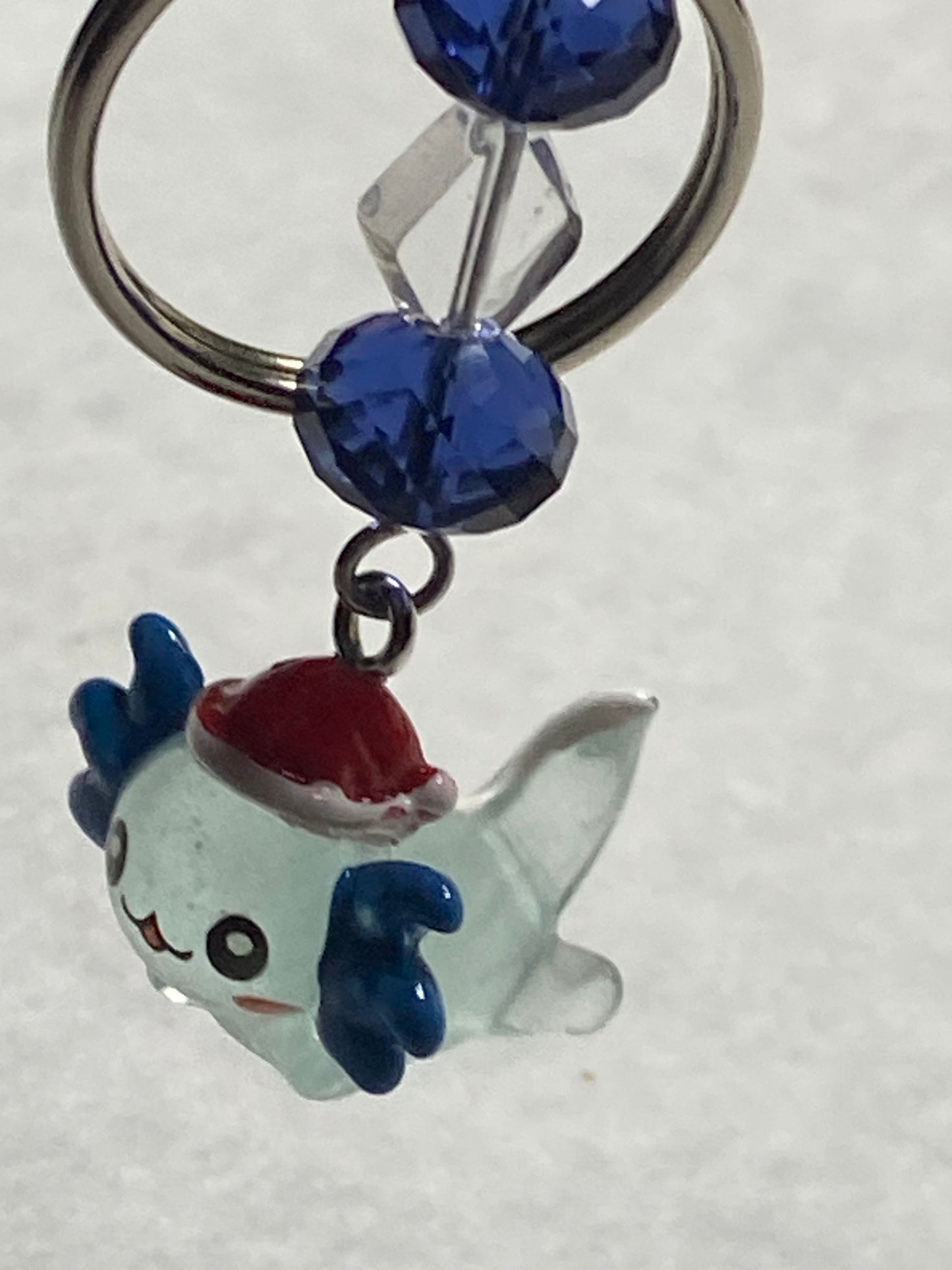 Blue Axolotl W/Santa Hat & Crystal Key Chain