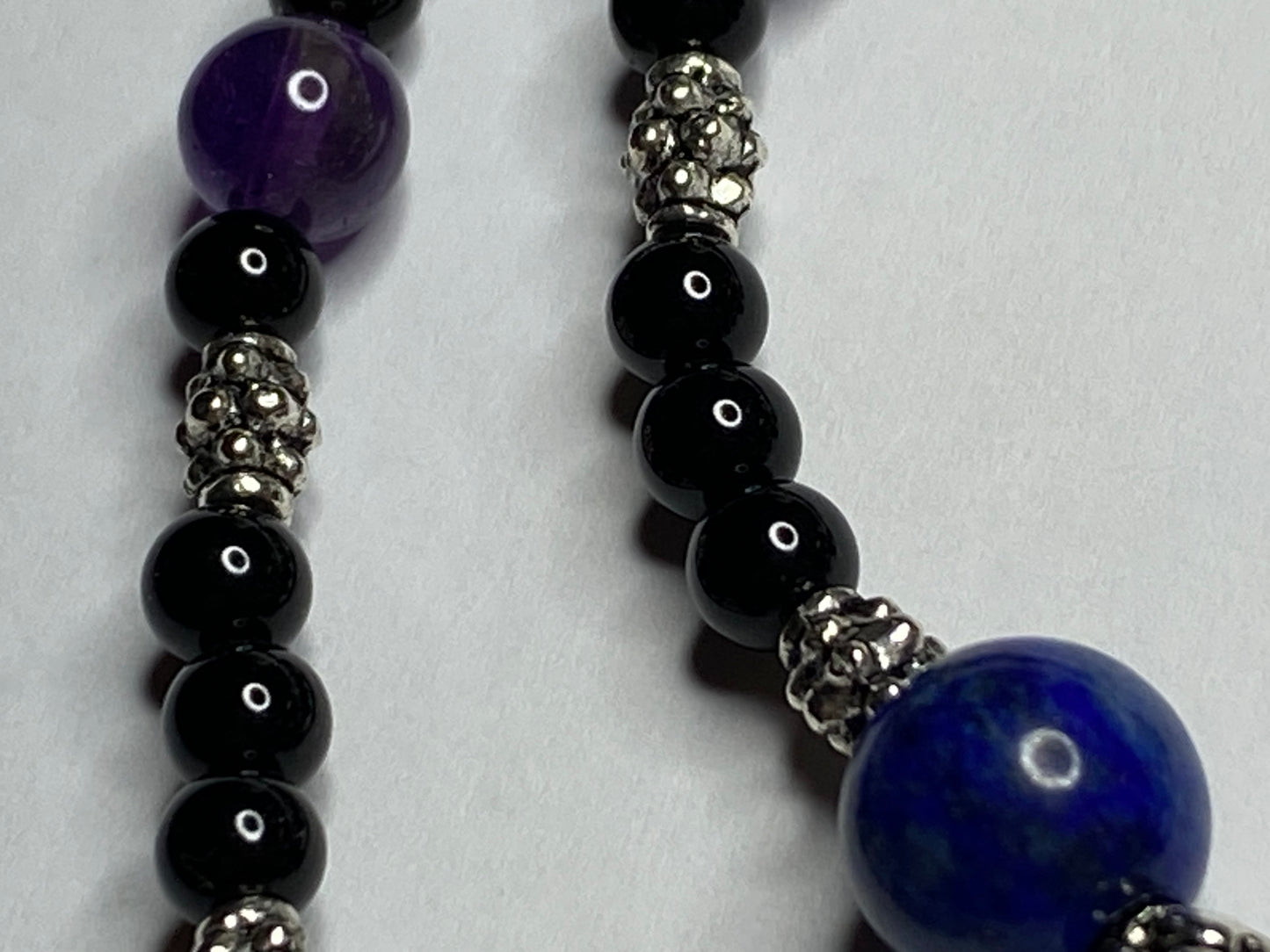 Amethyst, Lapis Lazuli, Black Onyx Necklace & Bracelet set with Sterling Silver Clasps. Extension Chain options