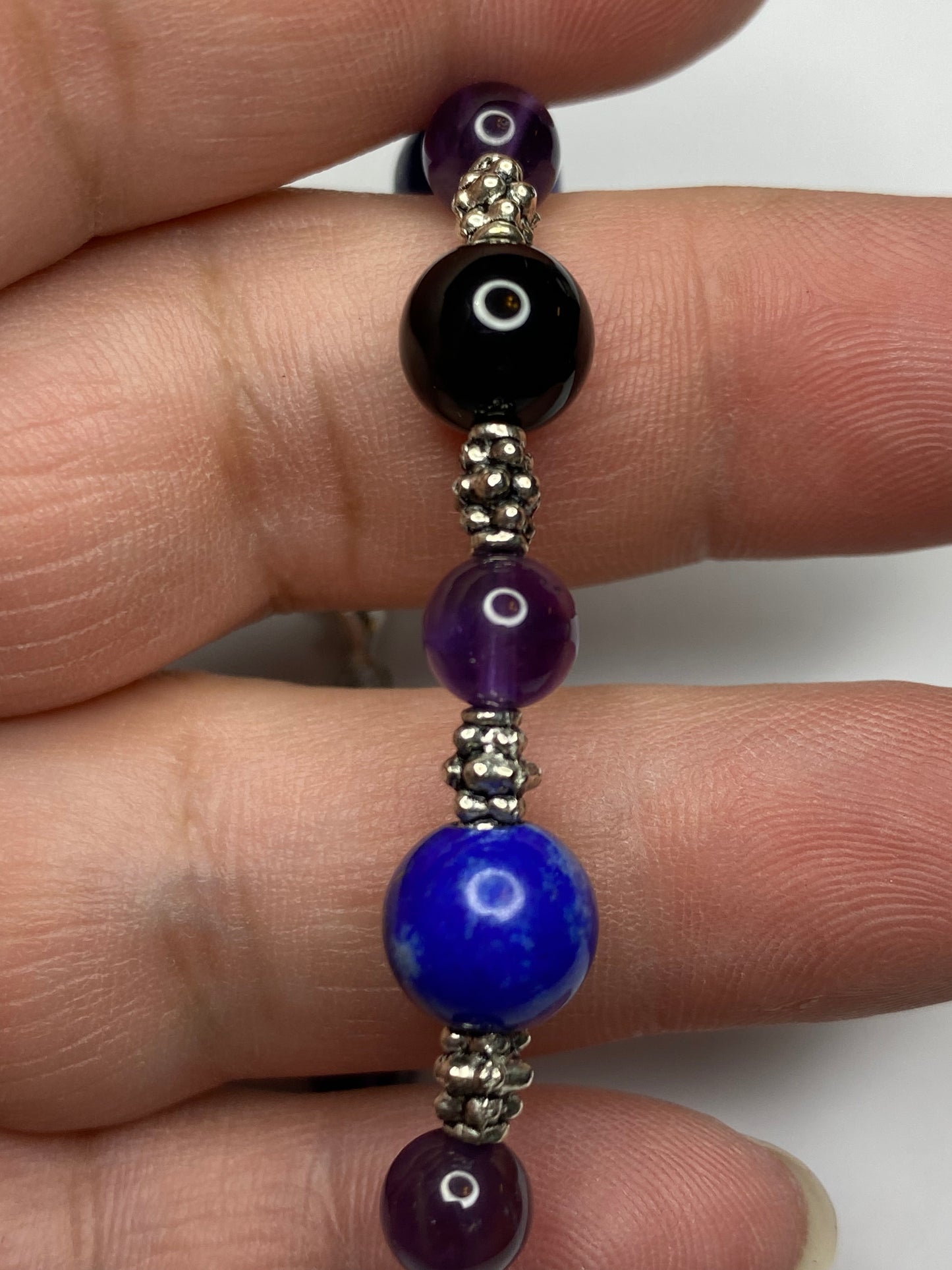 Amethyst, Lapis Lazuli, Black Onyx Necklace & Bracelet set with Sterling Silver Clasps. Extension Chain options