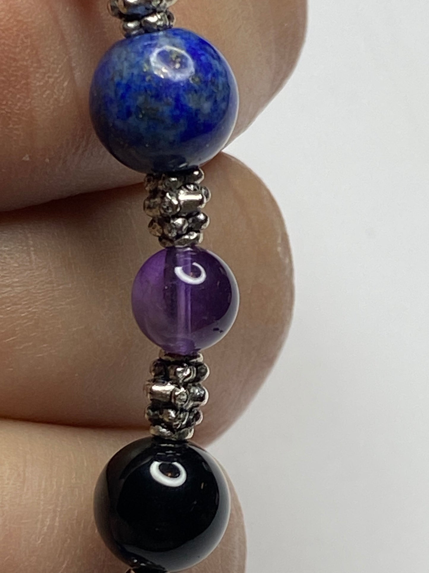 Amethyst, Lapis Lazuli, Black Onyx Necklace & Bracelet set with Sterling Silver Clasps. Extension Chain options