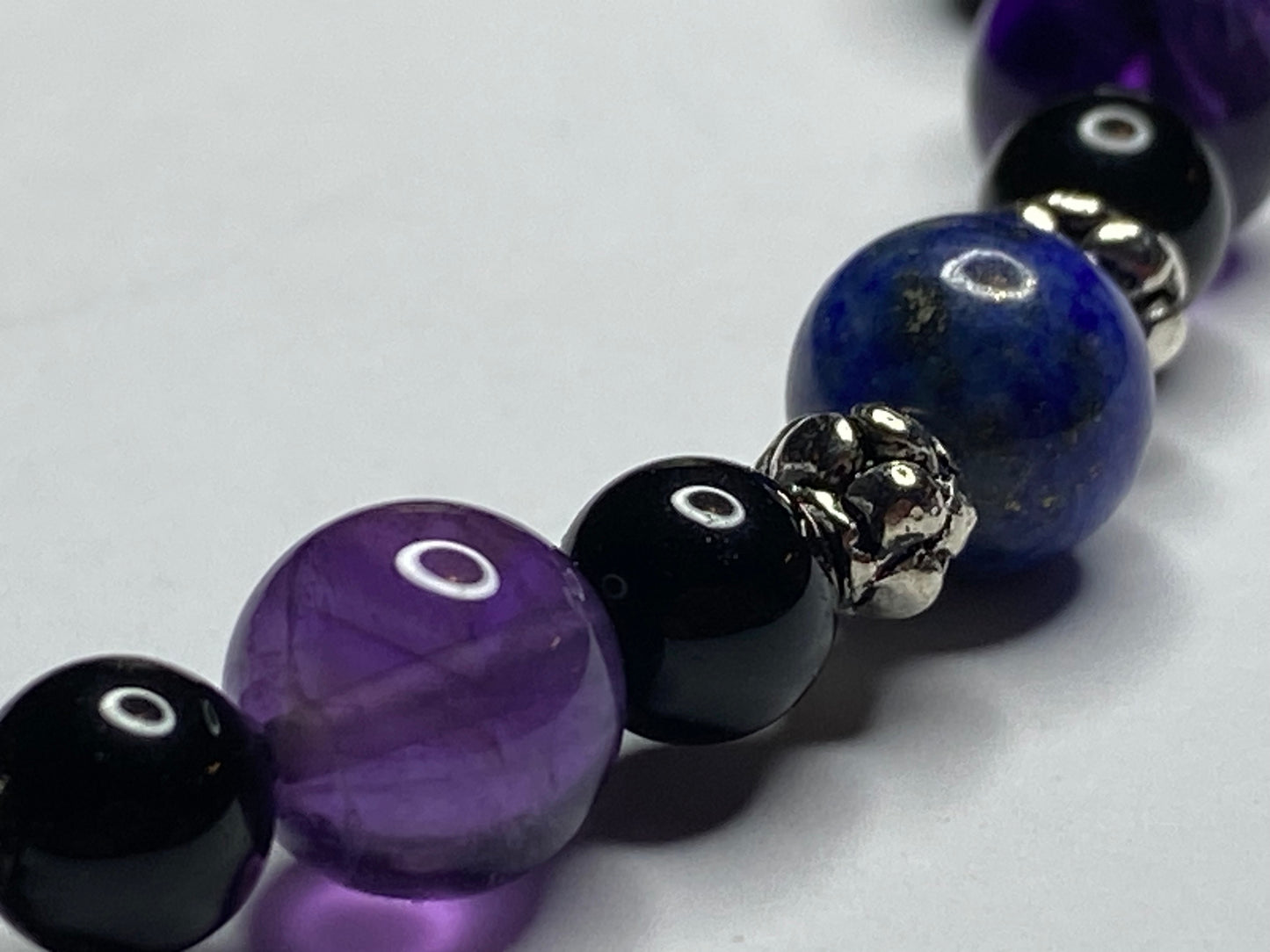 Amethyst, Lapis Lazuli, Black Onyx Necklace & Bracelet set with Sterling Silver Clasps. Extension Chain options