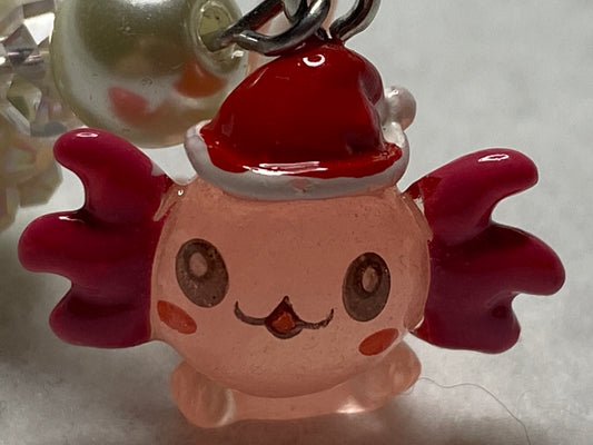 Pink Axolotl w/Santa Hat & Beaded Keychain/Backpack/Purse charm