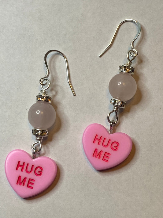 Hug Me Rose Quartz & Sterling Silver Heart Earrings.