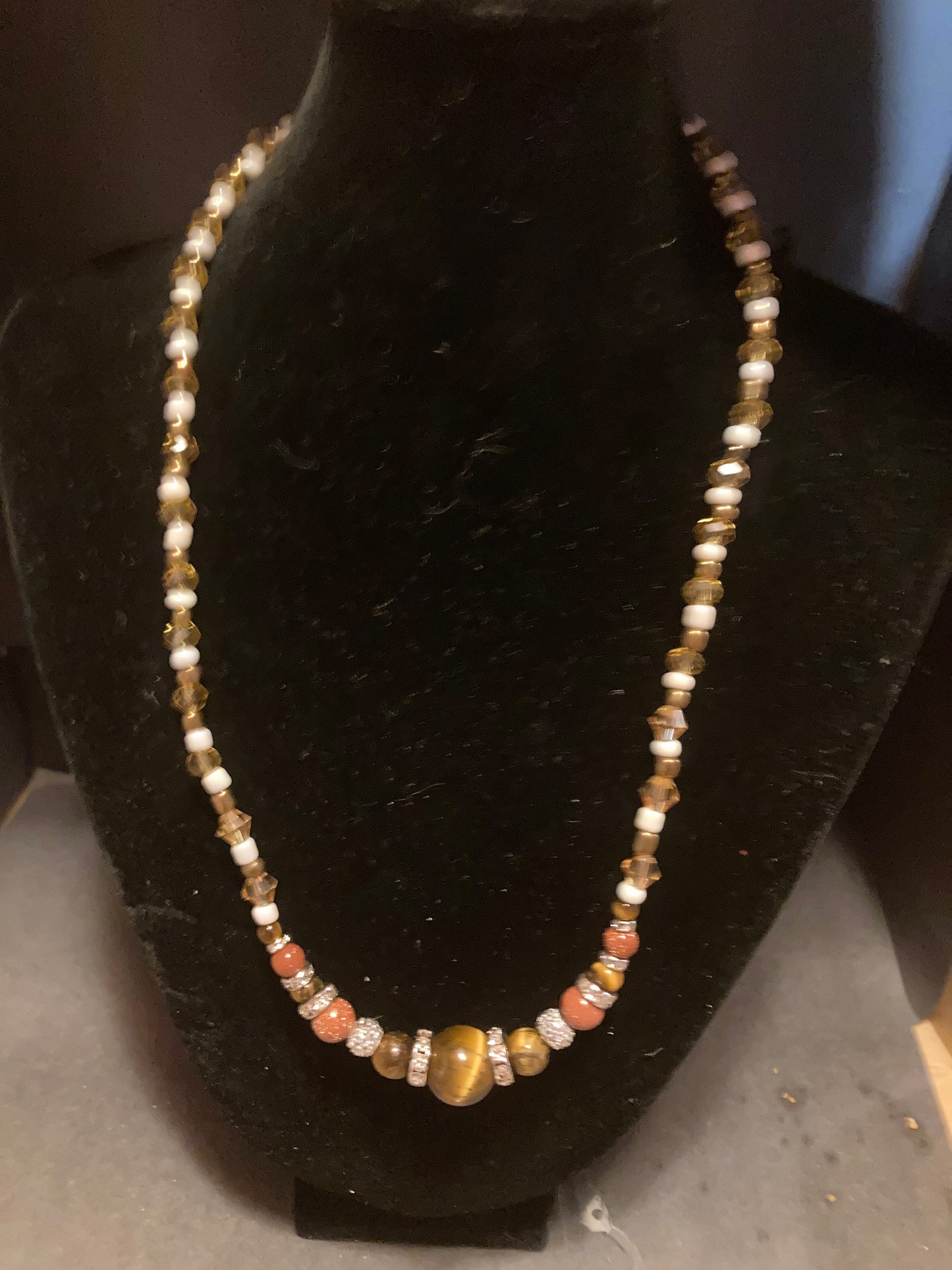 Tigers eye, Goldstone, & Topaz crystal Necklace