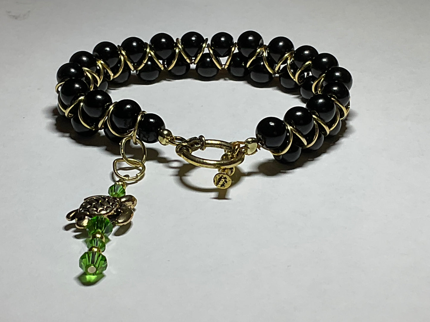 Black Glass Pearl 18 Kt gold plated Goddess Bracelet