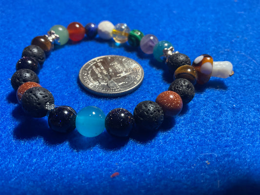 Semiprecious gemstone, lava beads, & Mushroom dangle