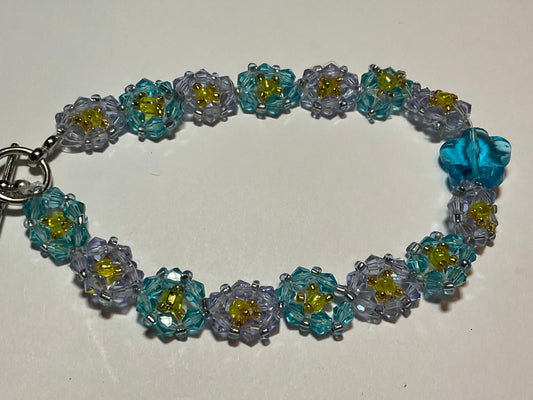 Aquamarine & Rose Crystals bracelet with Aquamarine crystal flower.
