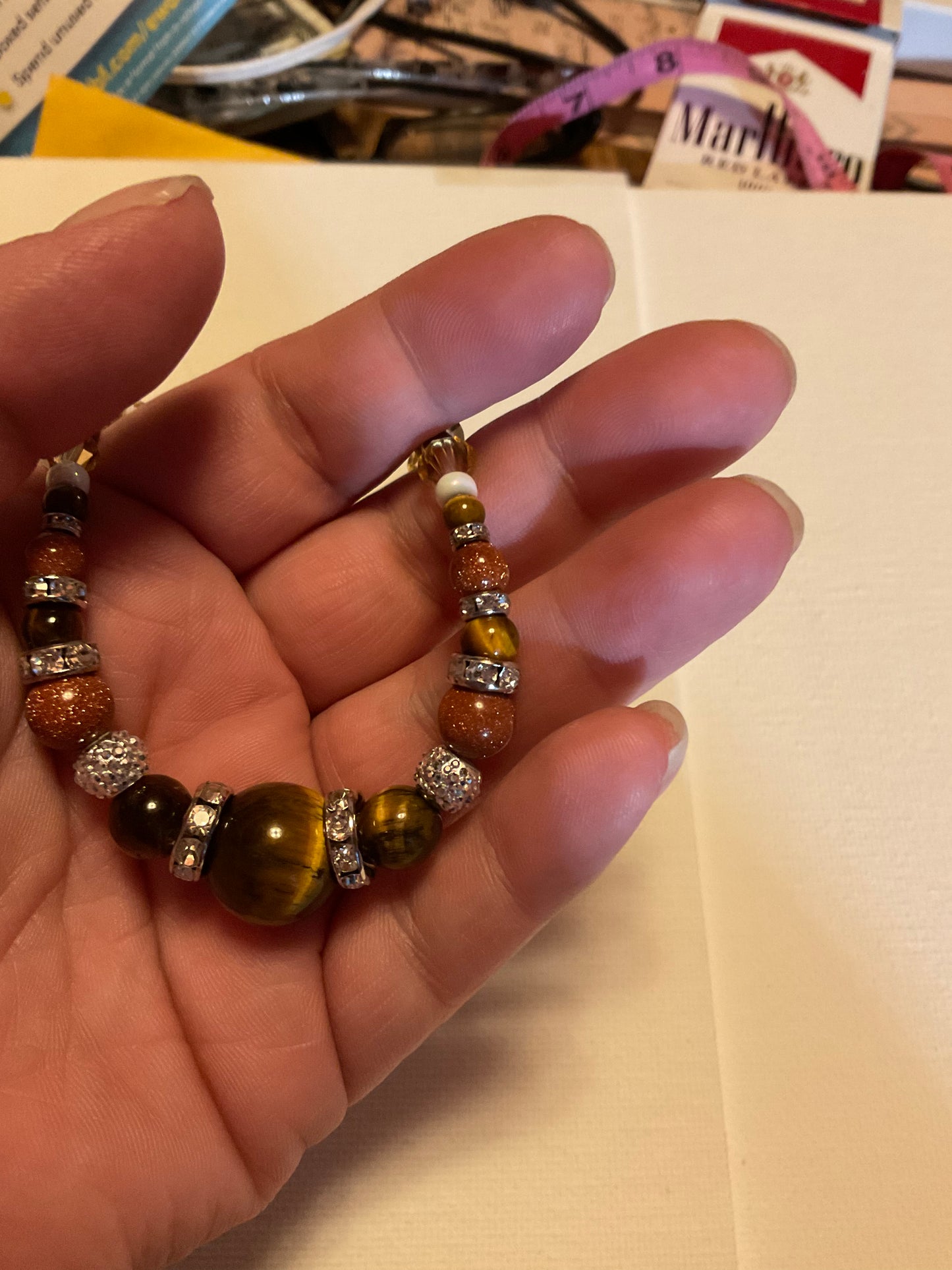 Tigers eye, Goldstone, & Topaz crystal Necklace